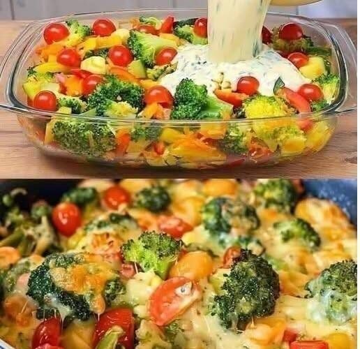 Garden Vegetable Bake with Creamy Herb Sauce