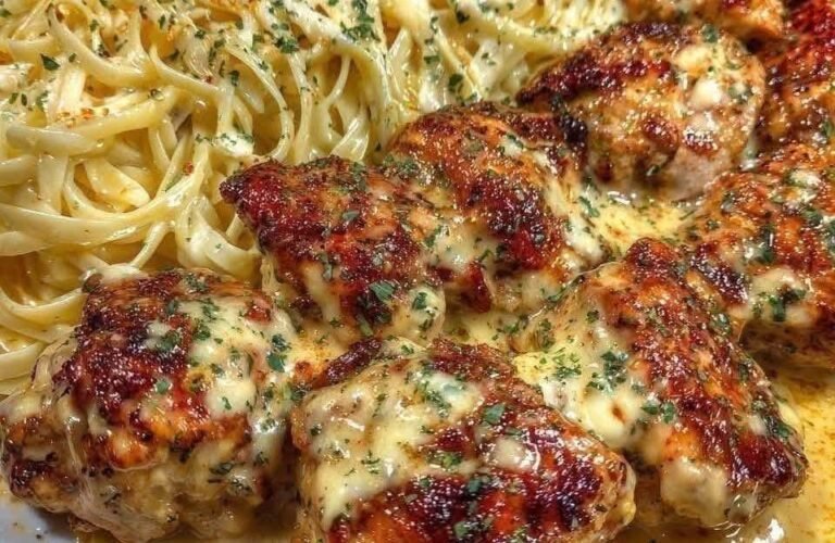 Creamy Garlic Butter Chicken & Linguine in Alfredo Sauce