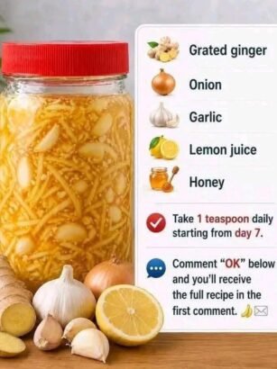 Grated ginger, onion, garlic, lemon juice & honey