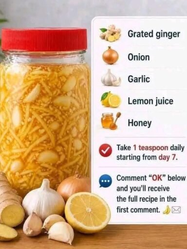 Grated ginger, onion, garlic, lemon juice & honey