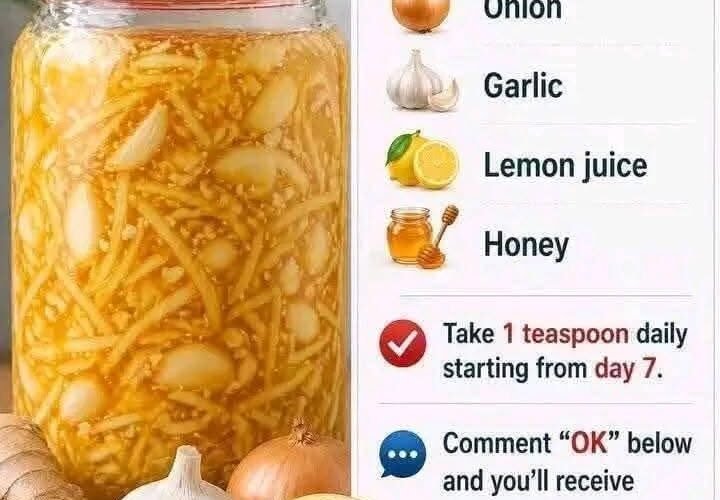 Grated ginger, onion, garlic, lemon juice & honey